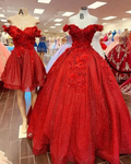 Sparkly Red Ball Gown Off The Shoulder Princess Dress Sweet 15 Dress Y1211 by simplepromdress