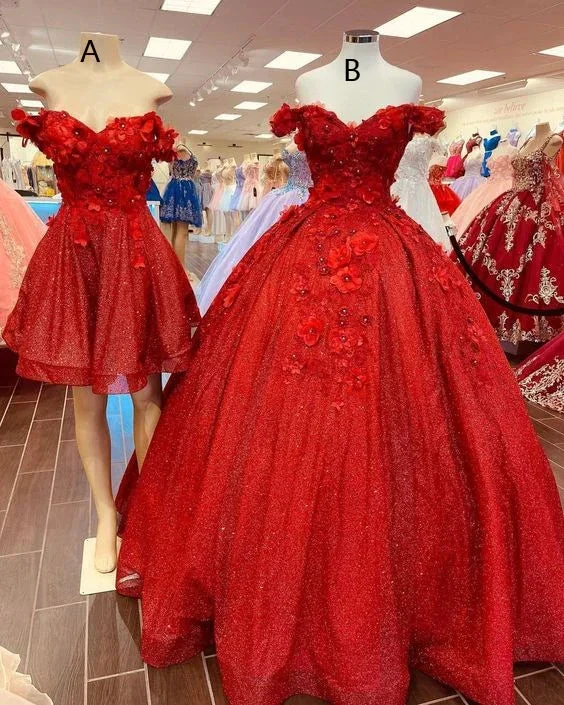 Sparkly Red Ball Gown Off The Shoulder Princess Dress Sweet 15 Dress Y1211 by simplepromdress