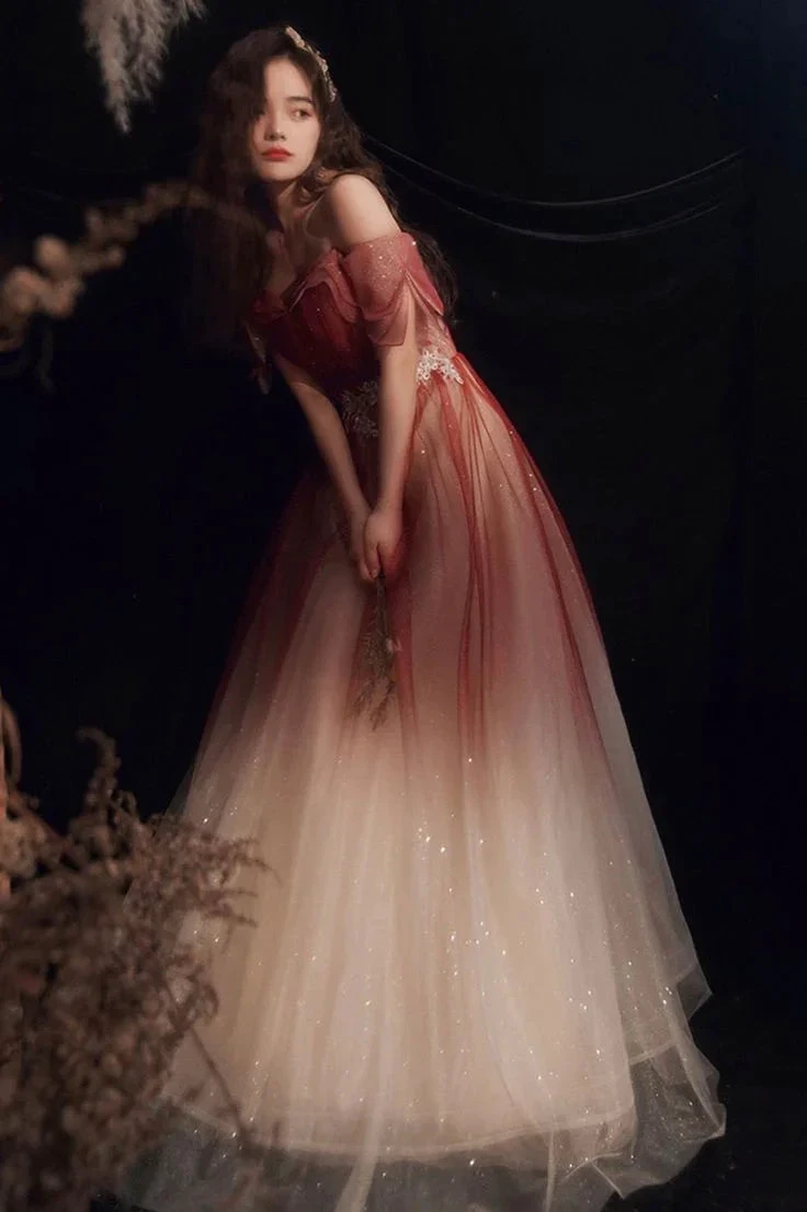 Cute Tulle Sequins Long Prom Dresses A-Line Ombre Evening Dresses Y5850 by simplepromdress
