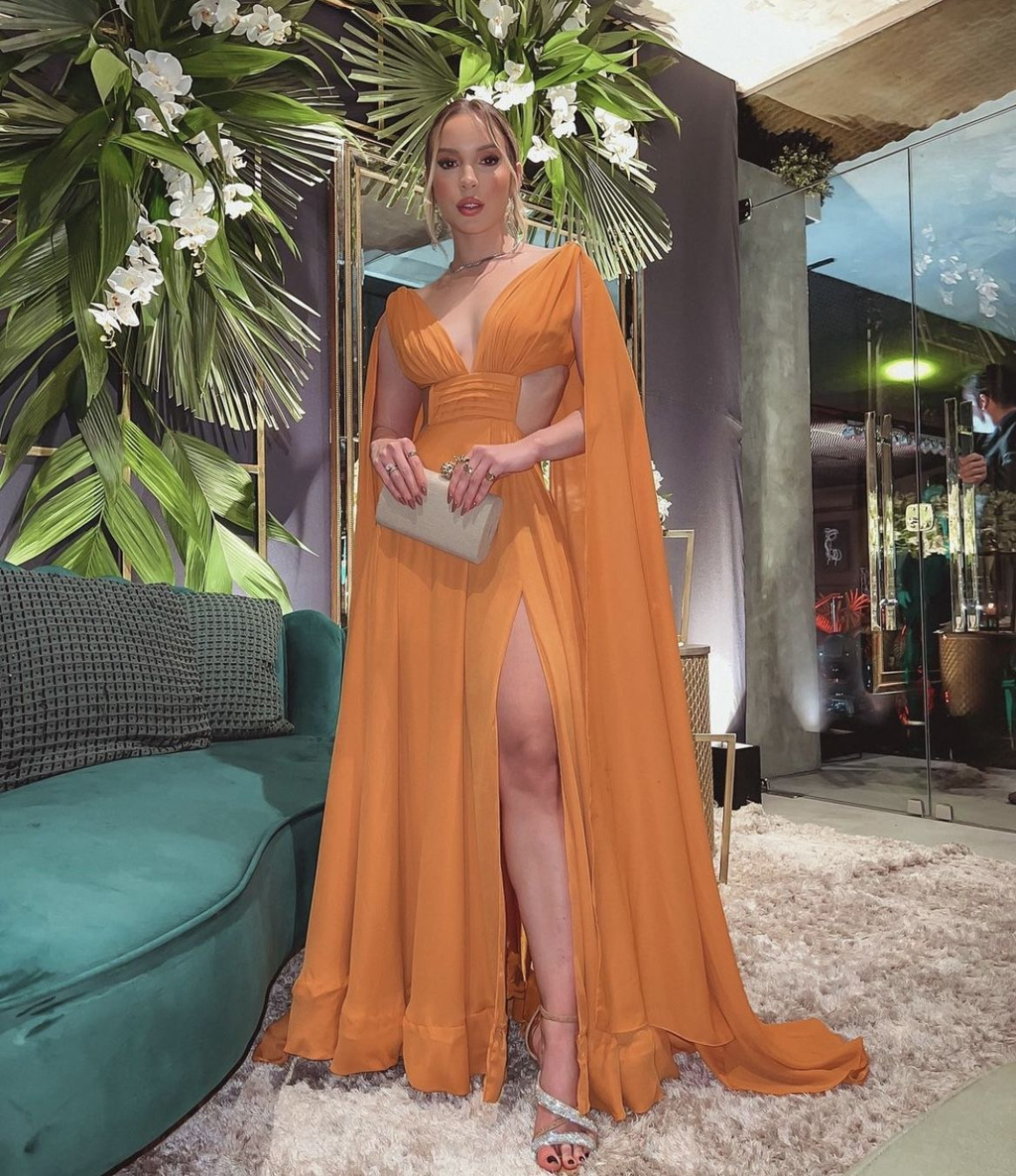 Sexy A-line V Neck Evening Dress With Split Gala Dress Y5189