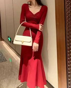 Red Long Sleeves Mermaid Evening Dresses Prom Gown Party Gowns Y5618 by simplepromdress