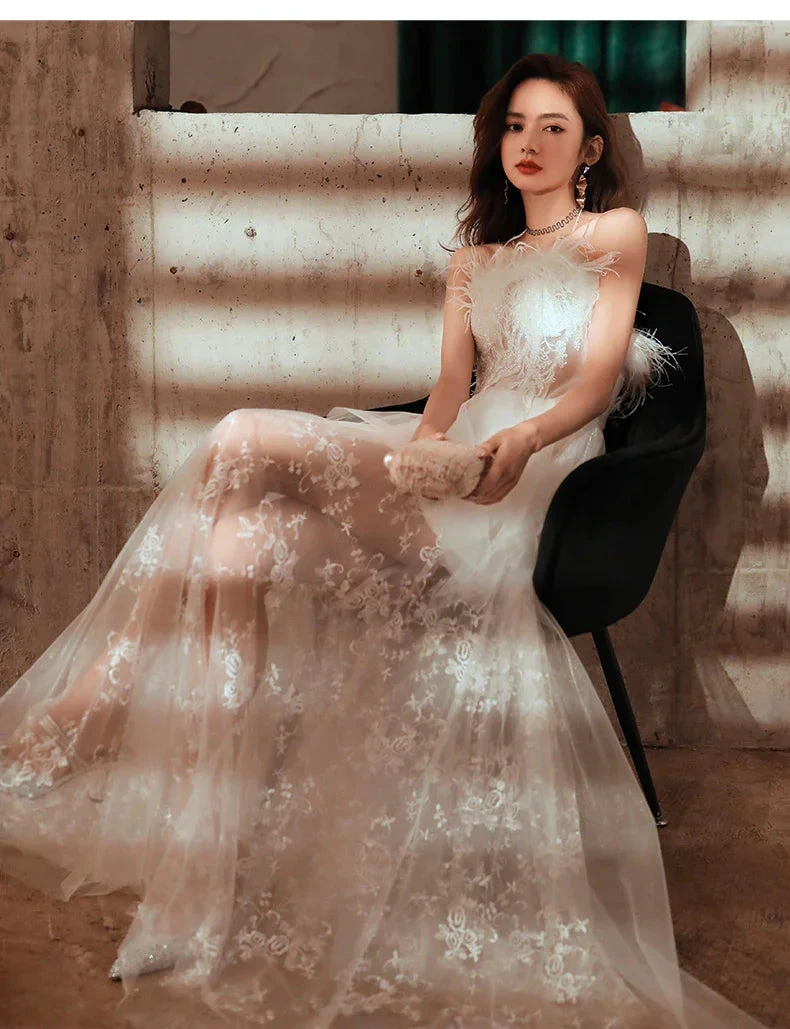 Sexy Retro Style Fashion Evening Sheer Party Dress,White Evening Dress ,Y2407 by simplepromdress