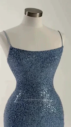 Gorgeous Blue Sequins Beaded Sheath Long Prom Dress Formal Evening Dress Y8512 by simplepromdress