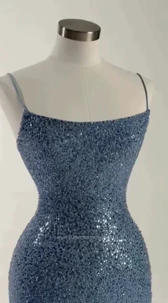Gorgeous Blue Sequins Beaded Sheath Long Prom Dress Formal Evening Dress Y8512 by simplepromdress