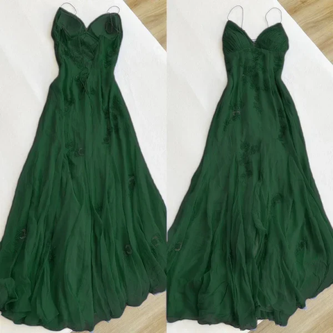 Vestido largo de gasa azul con tirantes finos, elegante, para fiesta de graduación y noche, Y7457