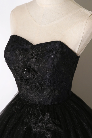 Schwarzes langes Ballkleid aus Spitze A-Linie Abendkleid Y1295