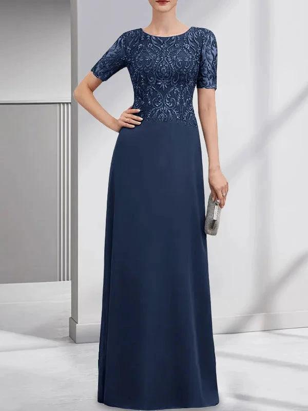 A-line Scoop Floor-Length Lace Chiffon Mother of the Bride Dress With Sequins by Dreamylily