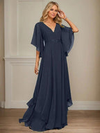 A-line V-Neck Floor-Length Chiffon Mother of the Bride Dress With Sequins Appliques Lace Beading by Dreamylily