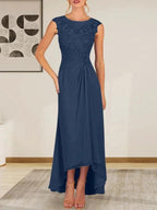 Champagne A-Line Scoop Lace Chiffon Dress by Dreamylily