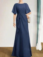 A-line Scoop Floor-Length Chiffon Mother of the Bride Dress With Cascading Ruffles Beading Sequins by Dreamylily