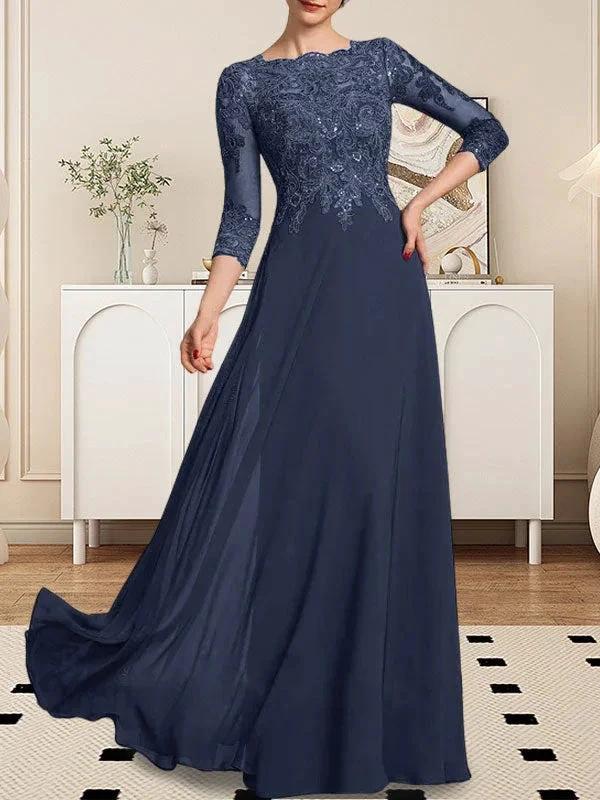A-line Scoop Floor-Length Lace Chiffon Mother of the Bride Dress With Sequins by Dreamylily