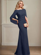 Trumpet/Mermaid Boat Neck Floor-Length Chiffon Mother of the Bride Dress With Pleated by Dreamylily