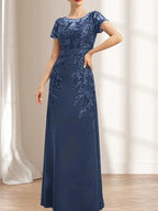Sheath/Column Scoop Illusion Floor-Length Lace Chiffon Mother of the Bride Dress With Sequins by Dreamylily