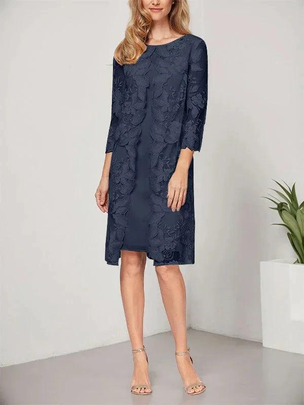 A-line Scoop Knee-Length Chiffon Lace Mother of the Bride Dress With Jacket by Dreamylily
