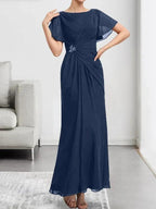 A-line Scoop Illusion Tea-Length Chiffon Lace Mother of the Bride Dress With Beading Sequins by Dreamylily