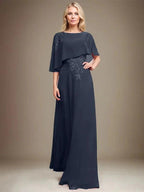 A-line Scoop Floor-Length Chiffon Lace Mother of the Bride Dress With Sequins Beading by Dreamylily