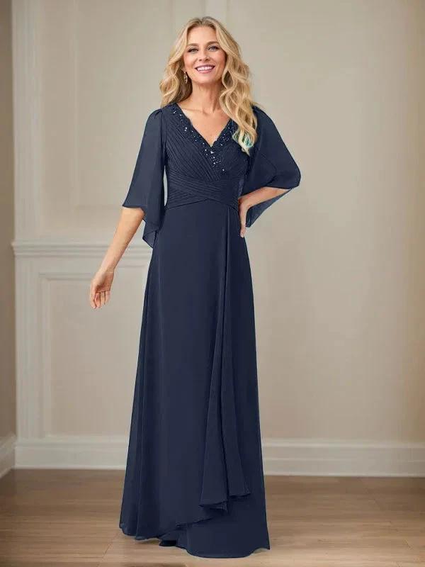 A-Line V-Neck Long Sequins Chiffon Mother Dress by Dreamylily