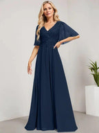 A-line V-Neck Floor-Length Lace Chiffon Mother of the Bride Dress With Sequins by Dreamylily