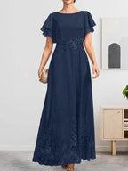 A-line Scoop Ankle-Length Lace Chiffon Mother of the Bride Dress With Sequins by Dreamylily