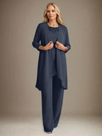 Chiffon Scoop Long Sleeves Mother Of The Bride Pantsuits With Jacket by Dreamylily