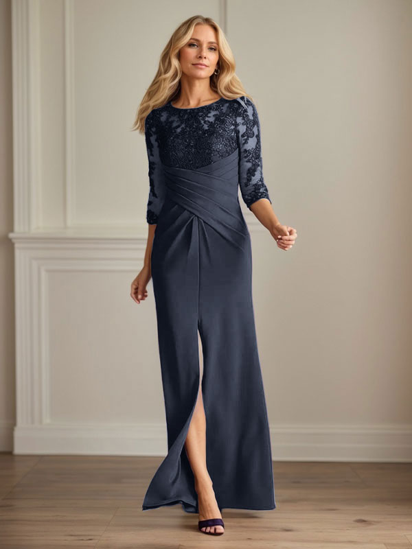 Plum Sheath Lace Stretch Crepe Mother of the Bride Dress