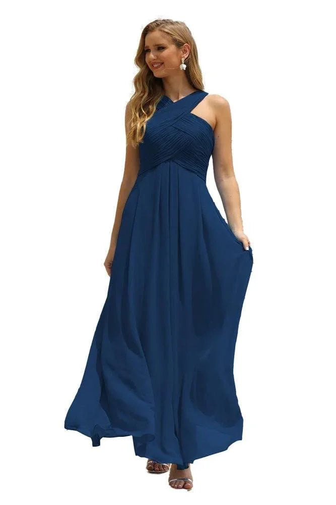 Vestido de dama de honor de gasa con cuello halter para mujer de Numbersea, corte A, largo, formal, para fiesta de graduación, SEA28015 