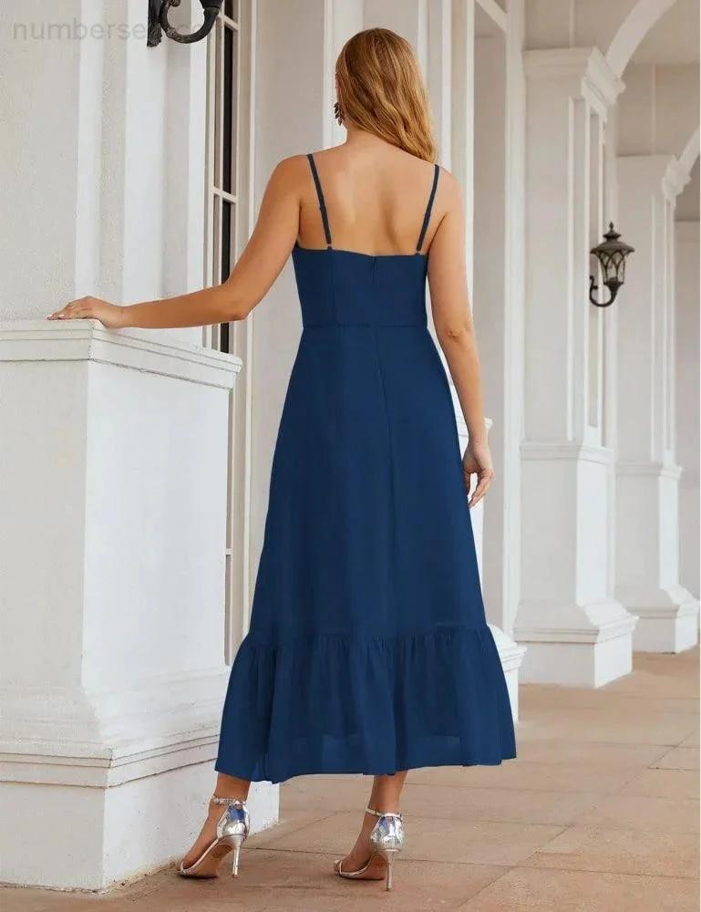Numbersea Spaghetti Strap Chiffon Bridesmaid Dress Ankle Length Formal A Line Cocktail Party Homecoming Dress for Juniors SEA28028 by numbersea