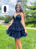 Straps Sparkly Tulle Homecoming Dress with Tiered Ruffle Skirt SYH91 by vivymakudress