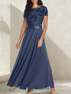 Charcoal Grey A-Line Scoop Long Mother of the Bride Dress With Beadings