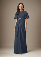 Dark Navy Sheath Beaded Chiffon Dress by Dreamylily