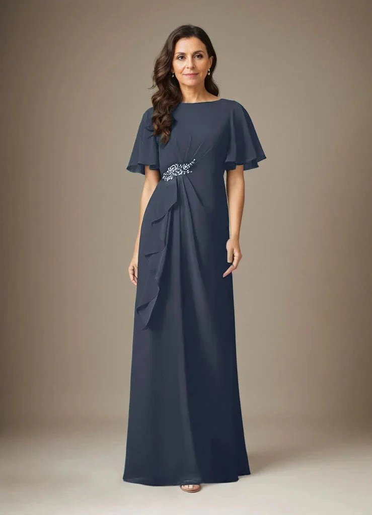 Dark Navy Sheath Beaded Chiffon Dress by Dreamylily