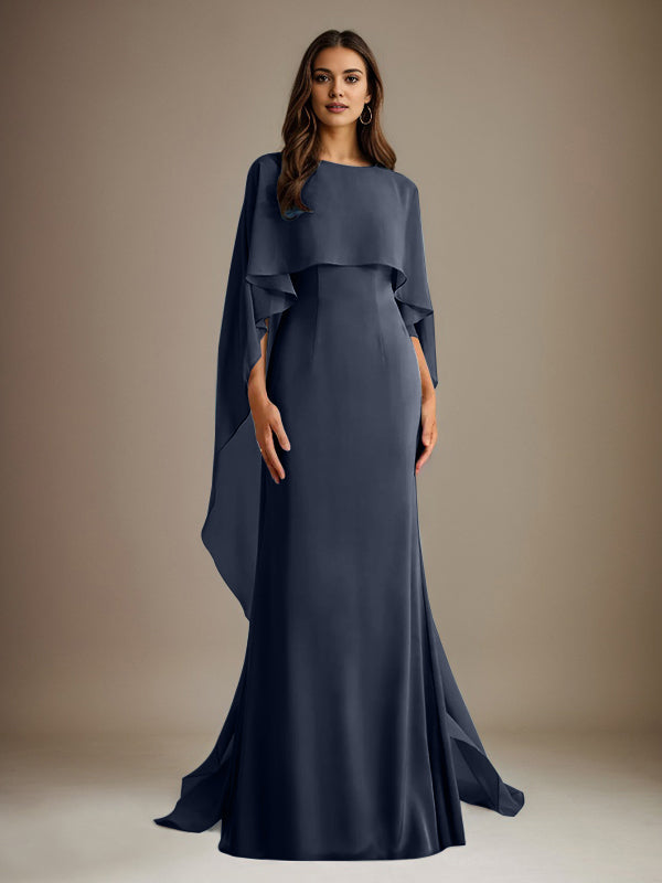 Sheath/Column Boatneck Floor-Length Chiffon Mother of the Bride Dress With Cascading Ruffles