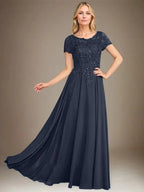 A-Line Scoop Floor-Length Chiffon Mother of the Bride Dress With Applique & Sequins by Dreamylily