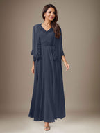 Plum A-Line Sequins Chiffon Dress