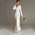 New Civil Wedding Dress V-neck Floor Length White Side Slit Bridal Gown For Bride Lawn 2023 Engagement Party Vestidos Novia by payinti