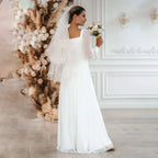 New Simple Wedding Dress 2022 A Line Square Collar Long Sleeve Floor Length Beach Bridal Gowns Eleagnt Vestidos De Novia Civil by payinti