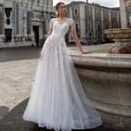 New Simple Wedding Dress V-Neck Vestidos De Novia Appliques Long Sleeves Vestido De Noiva Lace Robe De Mariée by payinti