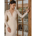 New White V-neck Mermaid Lace Real Photo 2023 Satin Wedding Dress Korean Style Zipper 웨딩 드레스 Wedding Gowns by payinti