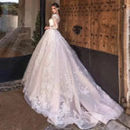 Newest Ball Gown Wedding Dress Elegant Long Sleeve Robe De Mariee Illusion Back Trouwjurk O-Neck Gorgeous vestidos de novia by payinti