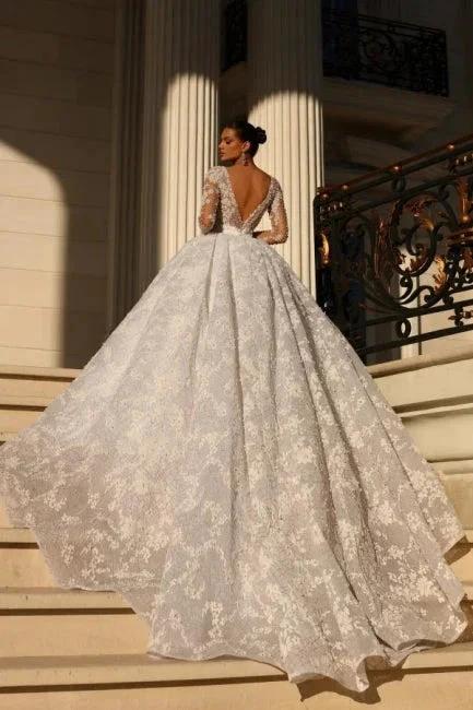 Noble sweetheart 3/4 length sleeves ball gown lace wedding dress rhinestones by misshow.com