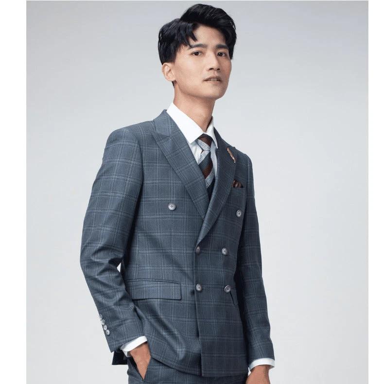 Double breasted suit men's suit slim fit Korean style trendy wedding groom British dress casual plus size men's suit by 男装