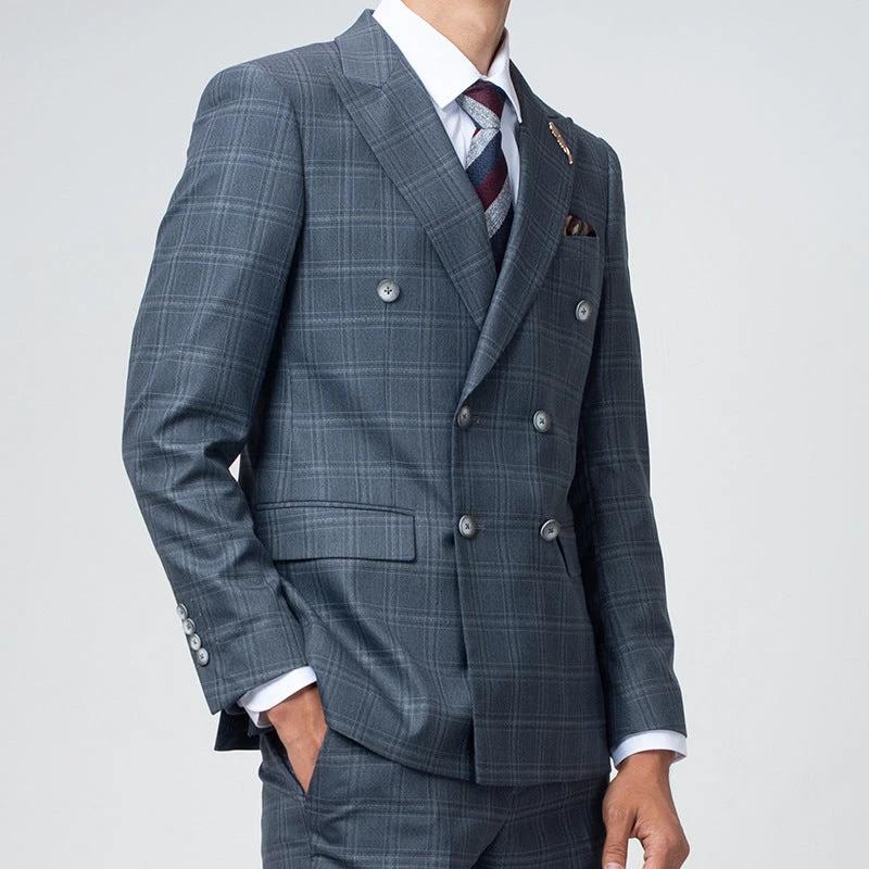 Double breasted suit men's suit slim fit Korean style trendy wedding groom British dress casual plus size men's suit by 男装
