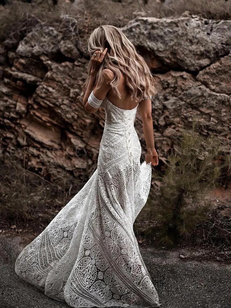 Vintage Lace Mermaid Wedding Dress Strapless Formal Prom Evening Gown by simplepromdress