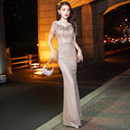 香槟色晚礼服裙女2025新款宴会修身气质年会主持人连衣裙高级感大
