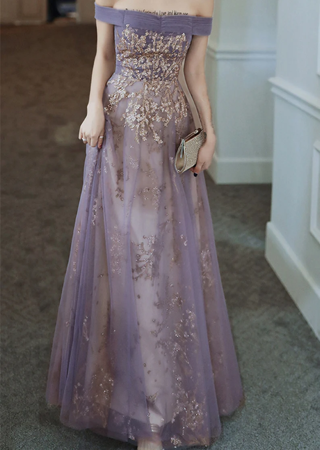 Dreamy Purple Prom Dress off Shoulder Evening Dress Elegant Long Banquet Dress Sleeveless Party Dress Girl Graduation Dress Y4286 Main Image