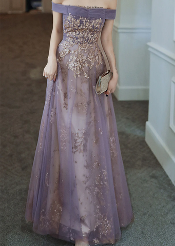 Dreamy Purple Prom Dress off Shoulder Evening Dress Elegant Long Banquet Dress Sleeveless Party Dress Girl Graduation Dress Y4286