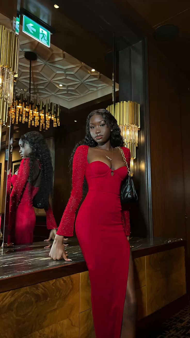 Vintage Red Evening Dress With Long Sleeves 20th Birthday Red Party Dress Y4924