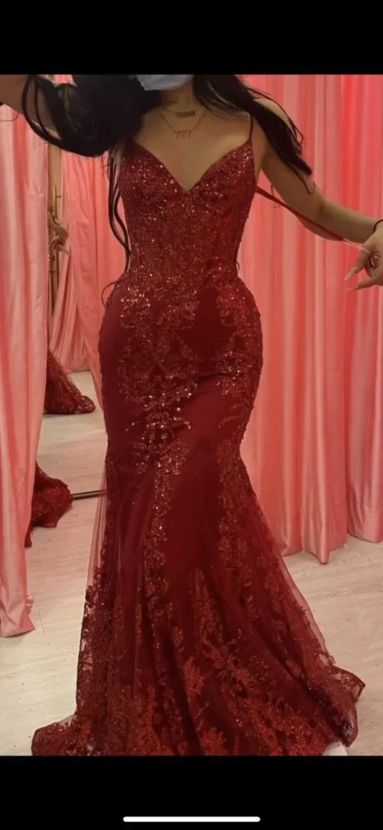 Charming Red Mermaid Lace Appliques Prom Dress,Evening Dress Winter Dance Dress Y4345 by simplepromdress