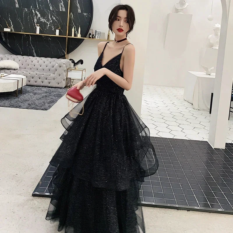 Black tulle sequins prom dress evening dress Y1021 by simplepromdress