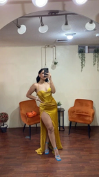 Yellow Spaghetti Straps Long Satin Sheath Evening Dress Y6010 by simplepromdress